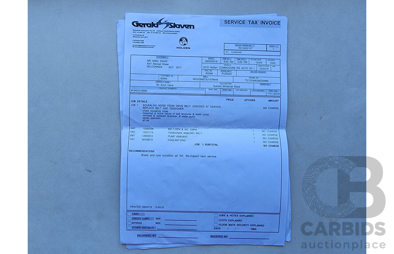 3/2018 Holden Commodore RS ZB-Series MY18 5D Liftback White Turbo 2.0L