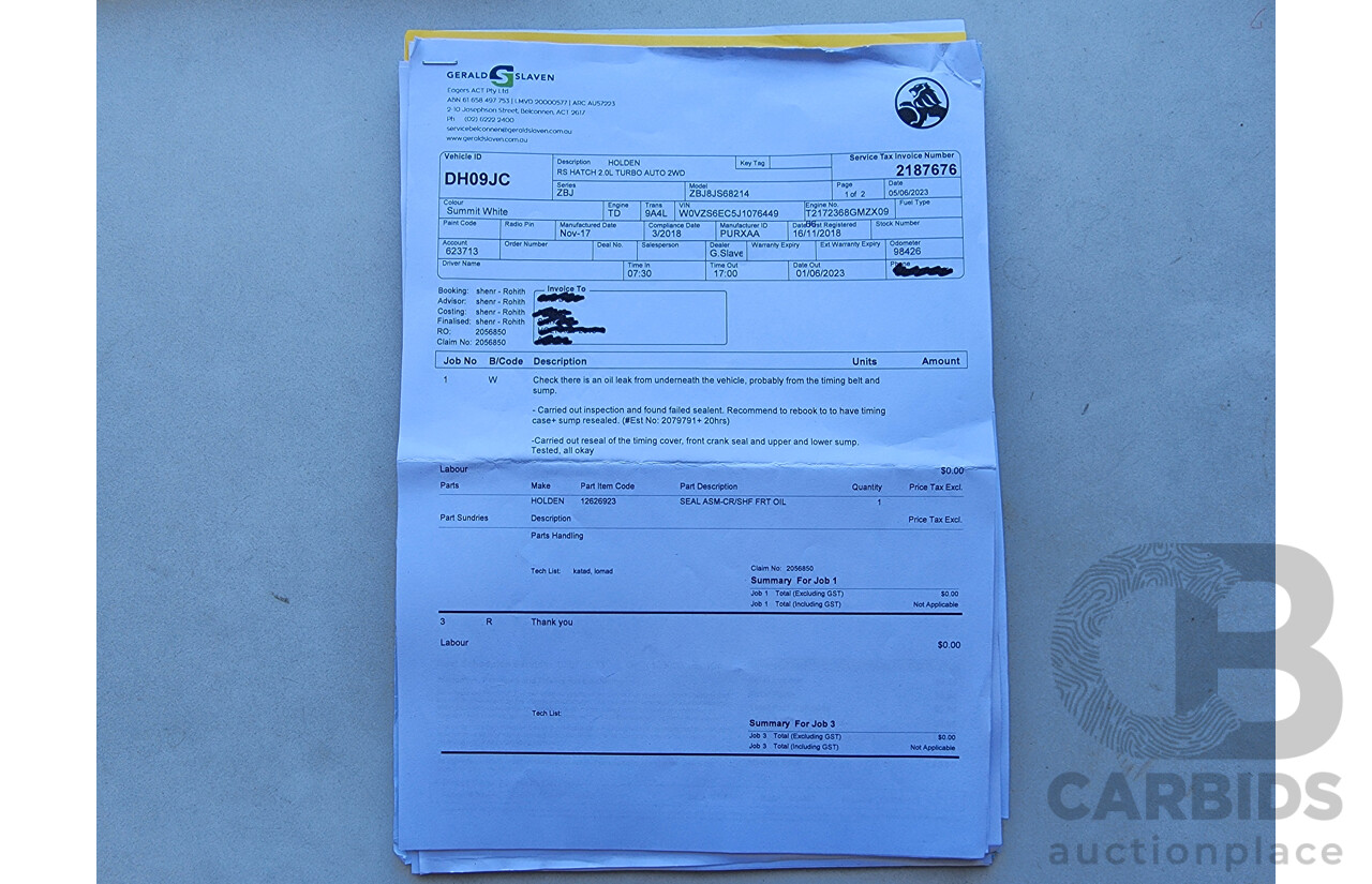 3/2018 Holden Commodore RS ZB-Series MY18 5D Liftback White Turbo 2.0L