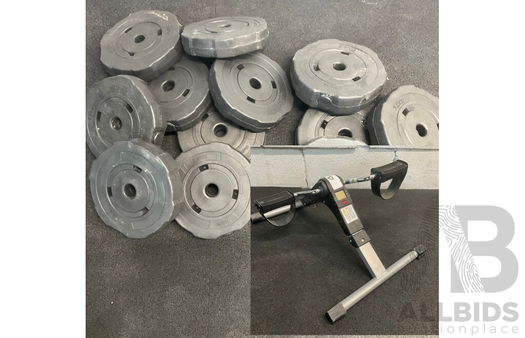 Weight Plates 8 X 2.5k and 4 X 3kg and Mini Exercise Bike - Lot of 13