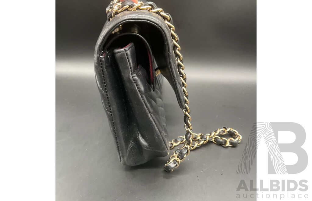 Classic Flap Black Bag in Chevron Quilting Pattern Branded CHANEL