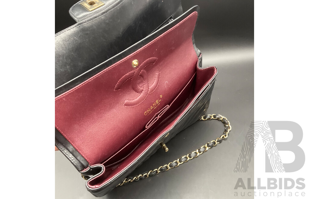Classic Flap Black Bag in Chevron Quilting Pattern Branded CHANEL