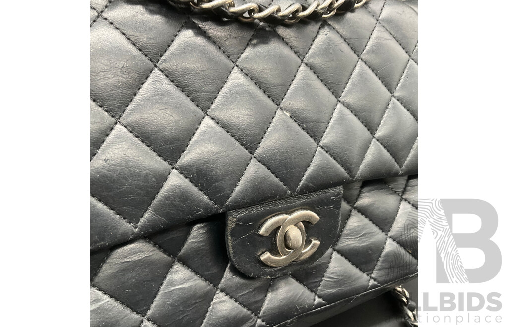 Single Flap Black Jumbo Bag in Quilting Pattern Branded CHANEL