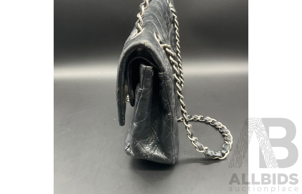 Single Flap Black Jumbo Bag in Quilting Pattern Branded CHANEL