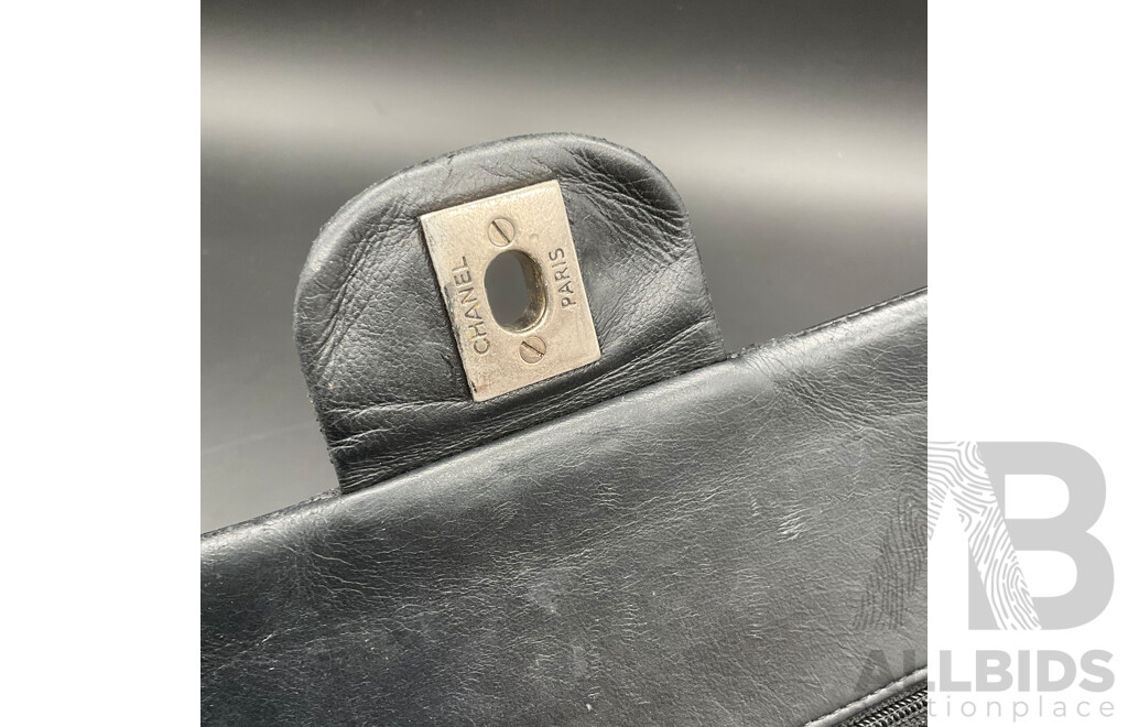 Single Flap Black Jumbo Bag in Quilting Pattern Branded CHANEL