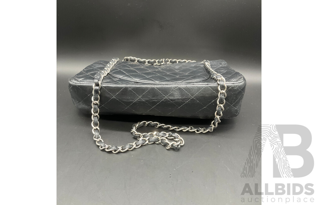 Single Flap Black Jumbo Bag in Quilting Pattern Branded CHANEL