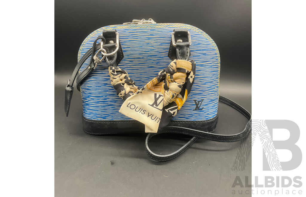 Alma BB Bag in Blue Epi Denim Leather and Bag Scarf Branded LOUIS VUITTON