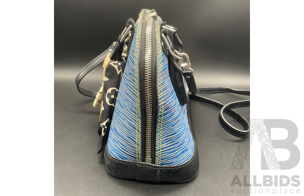Alma BB Bag in Blue Epi Denim Leather and Bag Scarf Branded LOUIS VUITTON