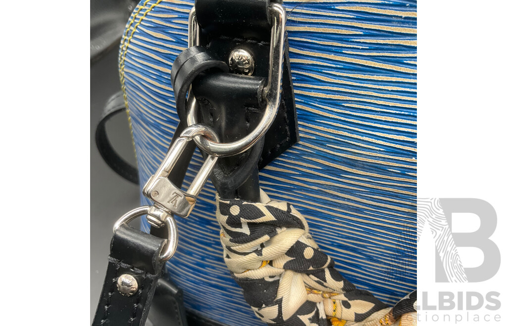 Alma BB Bag in Blue Epi Denim Leather and Bag Scarf Branded LOUIS VUITTON