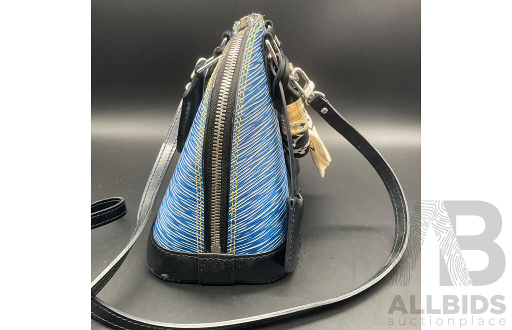 Alma BB Bag in Blue Epi Denim Leather and Bag Scarf Branded LOUIS VUITTON