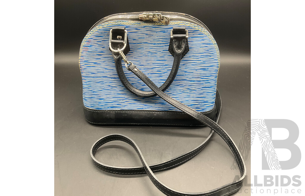 Alma BB Bag in Blue Epi Denim Leather and Bag Scarf Branded LOUIS VUITTON