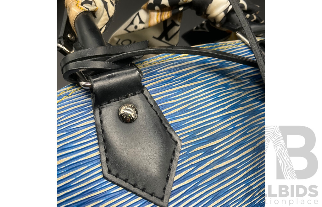 Alma BB Bag in Blue Epi Denim Leather and Bag Scarf Branded LOUIS VUITTON