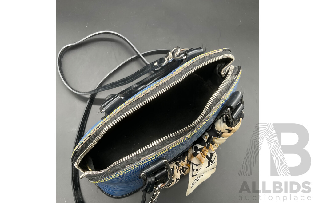 Alma BB Bag in Blue Epi Denim Leather and Bag Scarf Branded LOUIS VUITTON