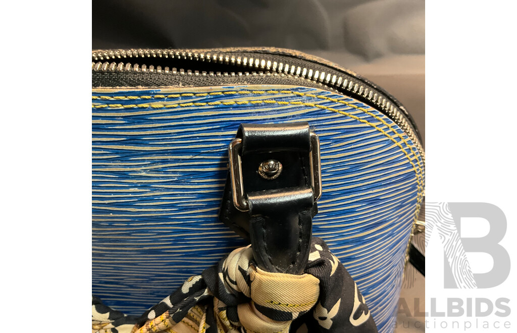 Alma BB Bag in Blue Epi Denim Leather and Bag Scarf Branded LOUIS VUITTON