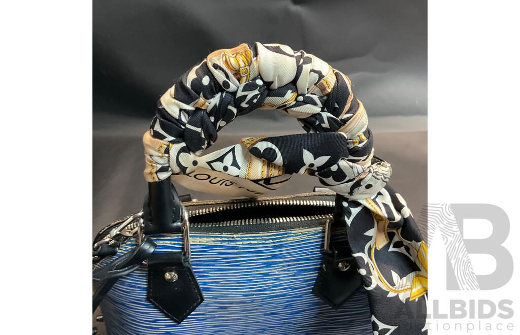 Alma BB Bag in Blue Epi Denim Leather and Bag Scarf Branded LOUIS VUITTON