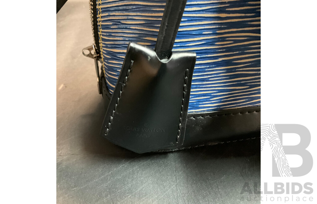 Alma BB Bag in Blue Epi Denim Leather and Bag Scarf Branded LOUIS VUITTON