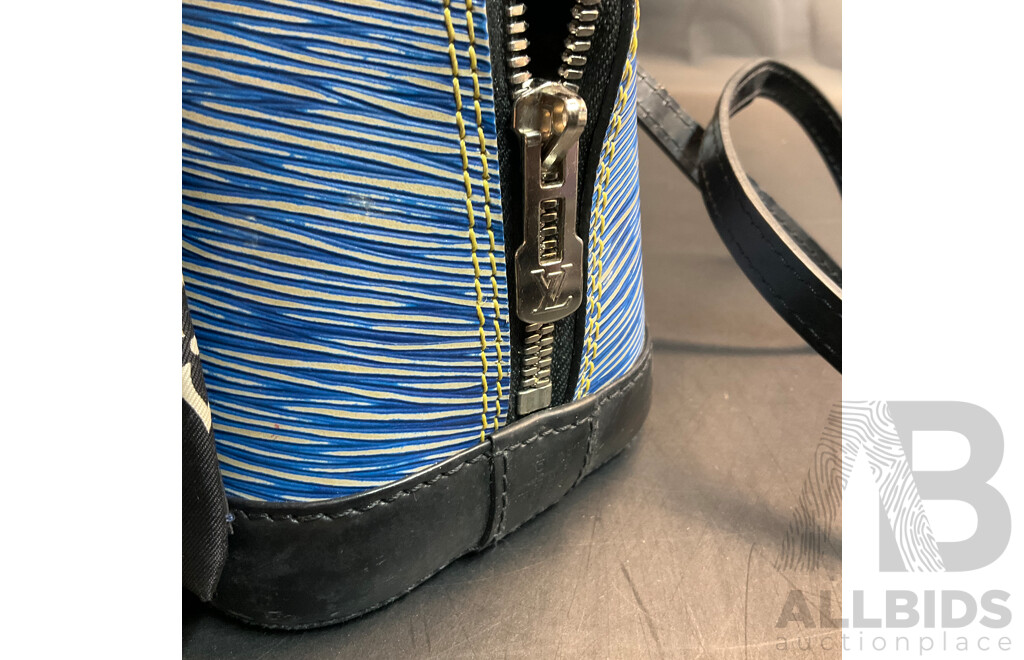 Alma BB Bag in Blue Epi Denim Leather and Bag Scarf Branded LOUIS VUITTON