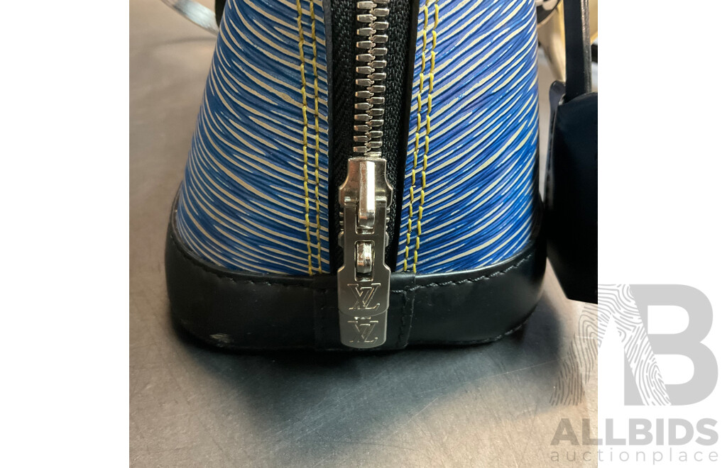 Alma BB Bag in Blue Epi Denim Leather and Bag Scarf Branded LOUIS VUITTON