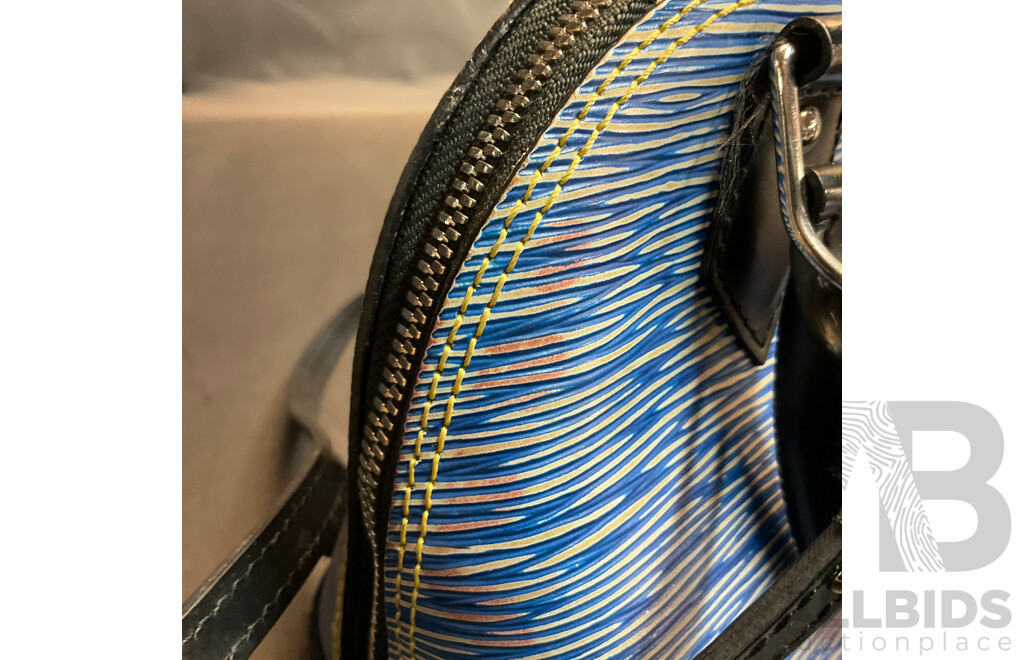 Alma BB Bag in Blue Epi Denim Leather and Bag Scarf Branded LOUIS VUITTON