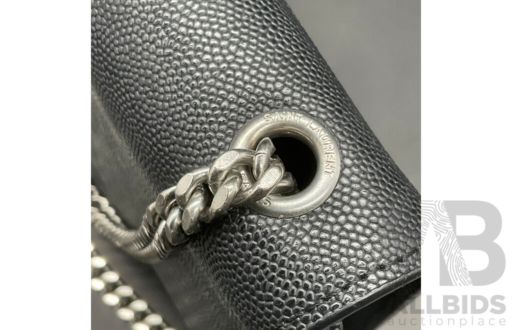 Kate Tassel Chain Bag in Black Grain De Poudre Embossed Leather with Silve Tone Hardware Branded SAINT LAURENT