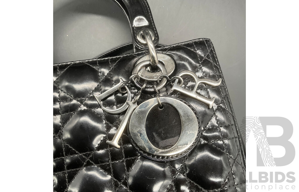 Lady Black Patent Leather with Signature Cannage Stitching Bag Branded CHRISTIAN DIOR