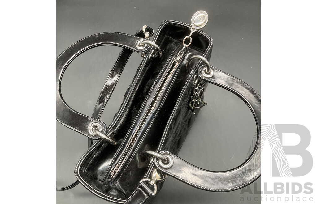 Lady Black Patent Leather with Signature Cannage Stitching Bag Branded CHRISTIAN DIOR