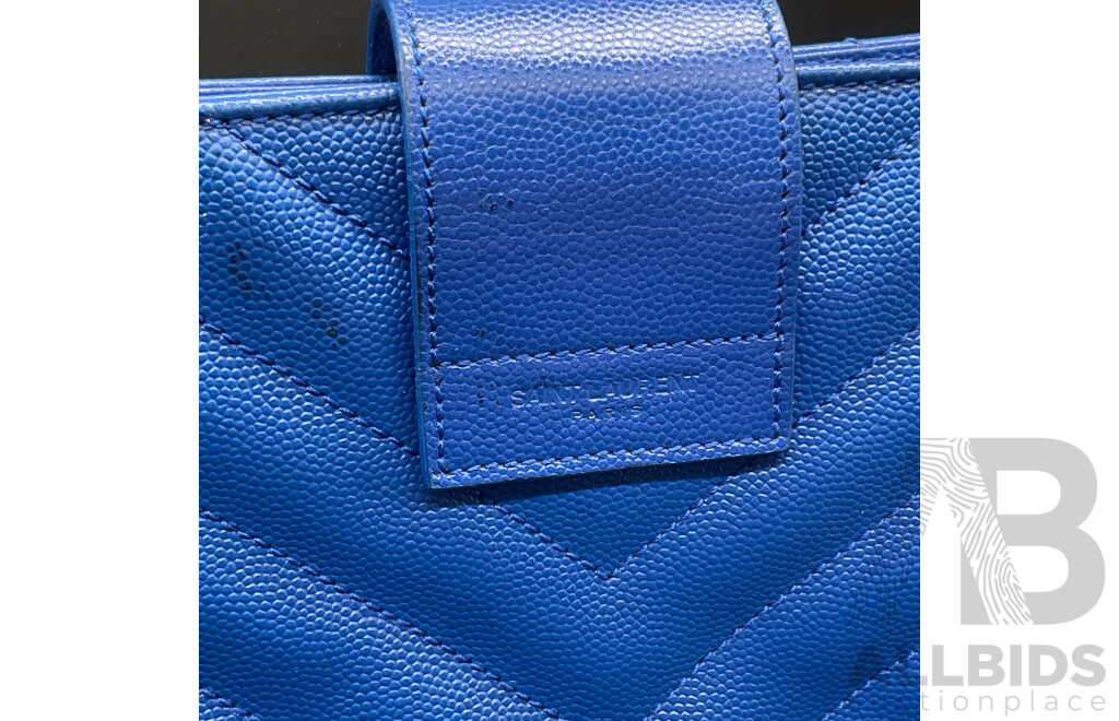 Chevron Cassandre Shopper Bag in Royal Blue Branded SAINT LAURENT