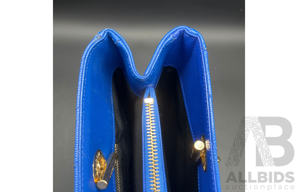 Chevron Cassandre Shopper Bag in Royal Blue Branded SAINT LAURENT