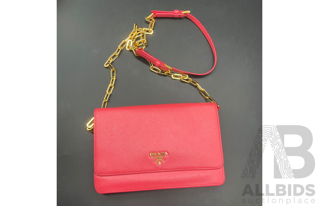 Fragola Saffiano Wallet on Chain Crossbody Bag Branded PRADA