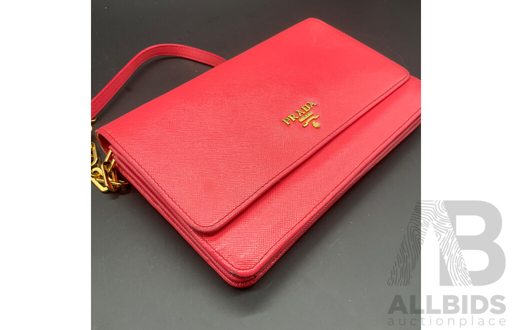 Fragola Saffiano Wallet on Chain Crossbody Bag Branded PRADA