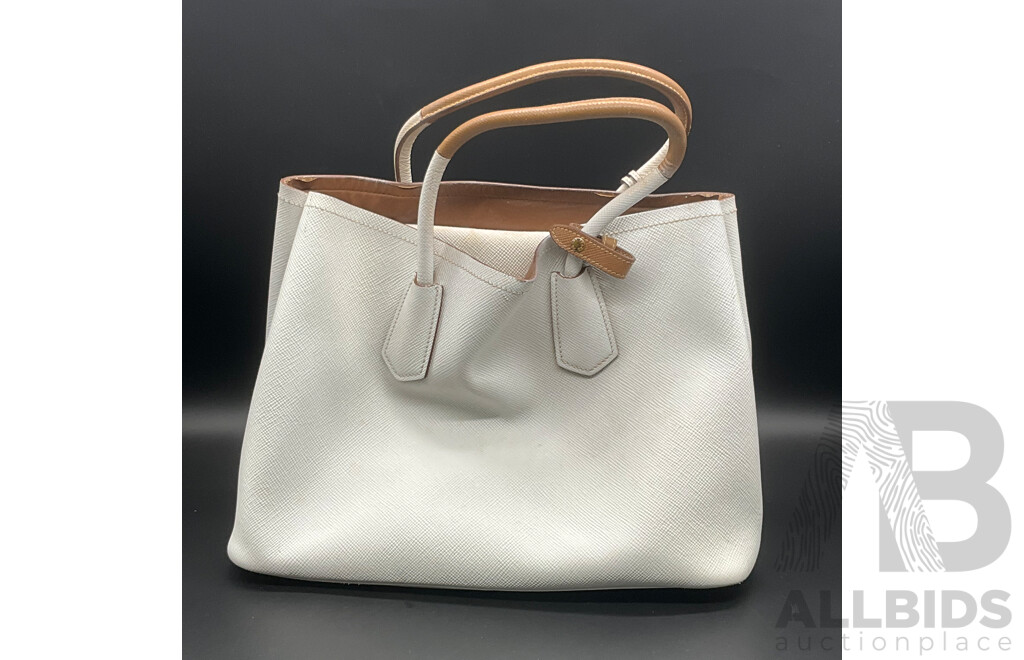 White Saffiano Cuir Double Tote Bag Branded PRADA