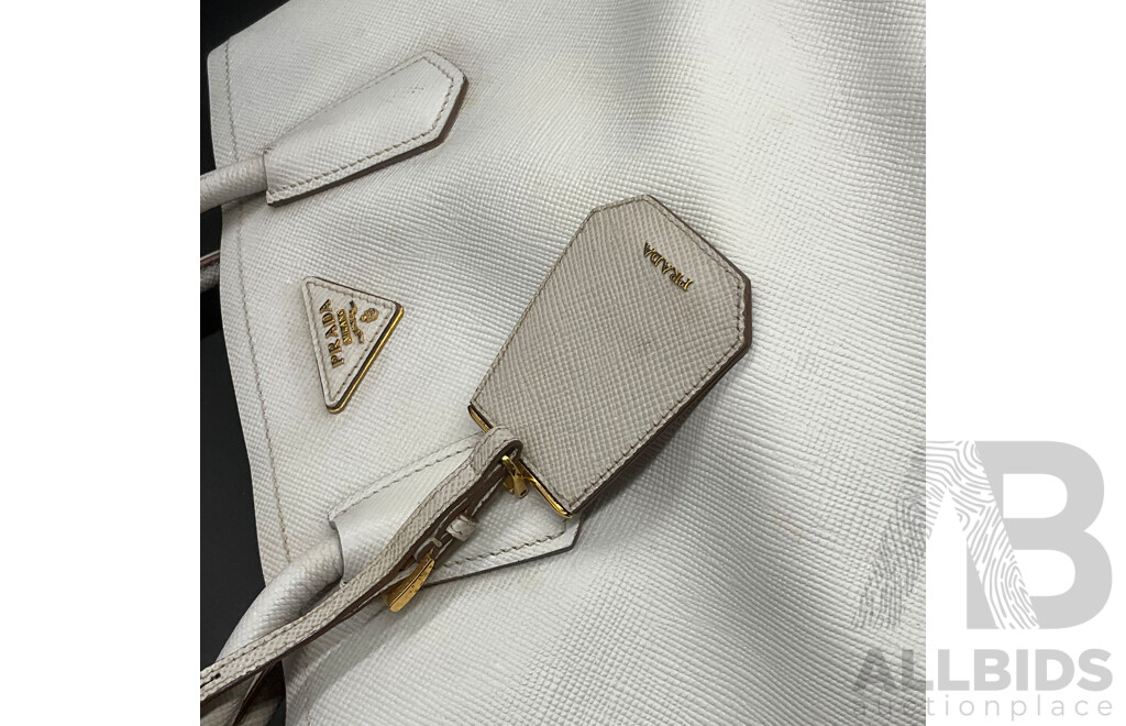 White Saffiano Cuir Double Tote Bag Branded PRADA