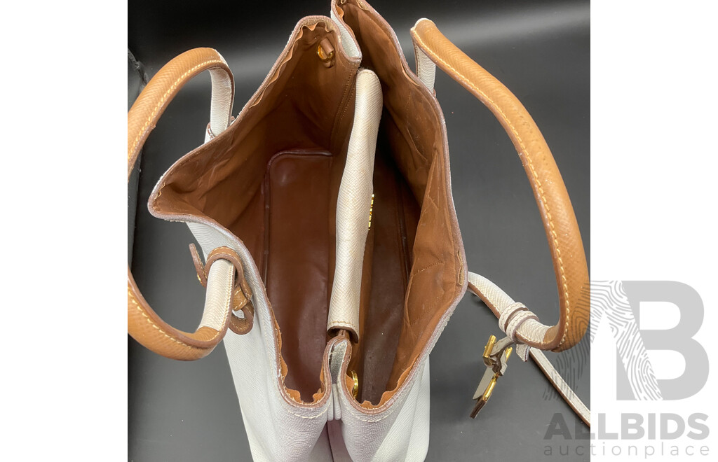 White Saffiano Cuir Double Tote Bag Branded PRADA