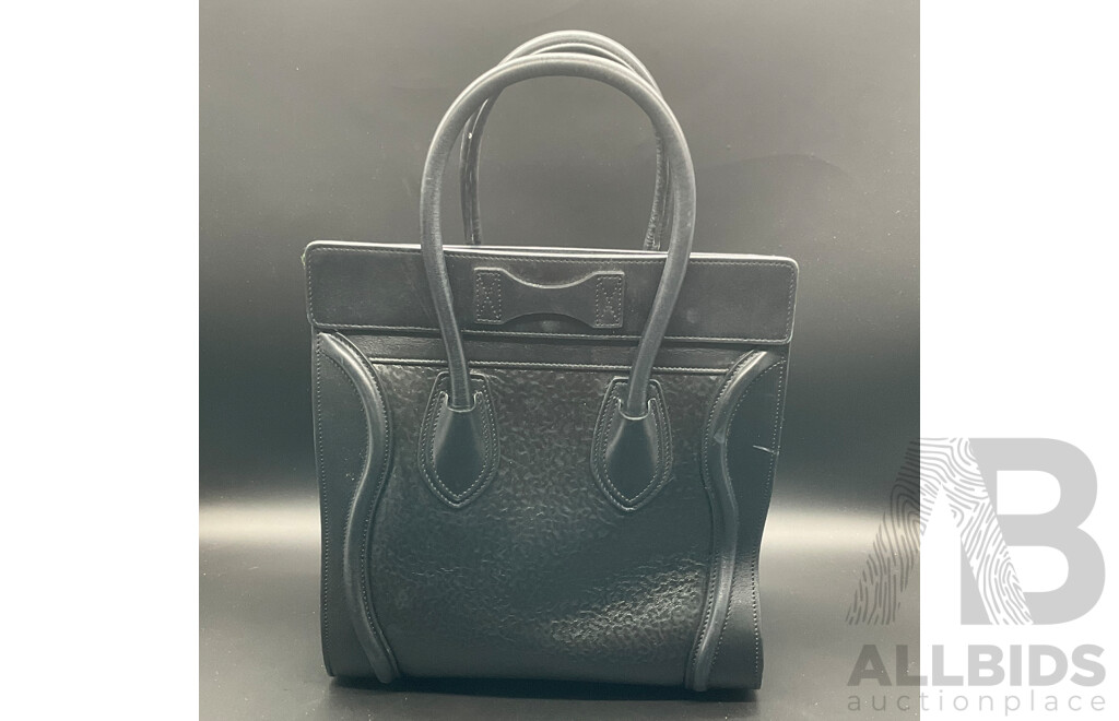 Black Textured Mini Luggage Tote Bag Branded CELINE