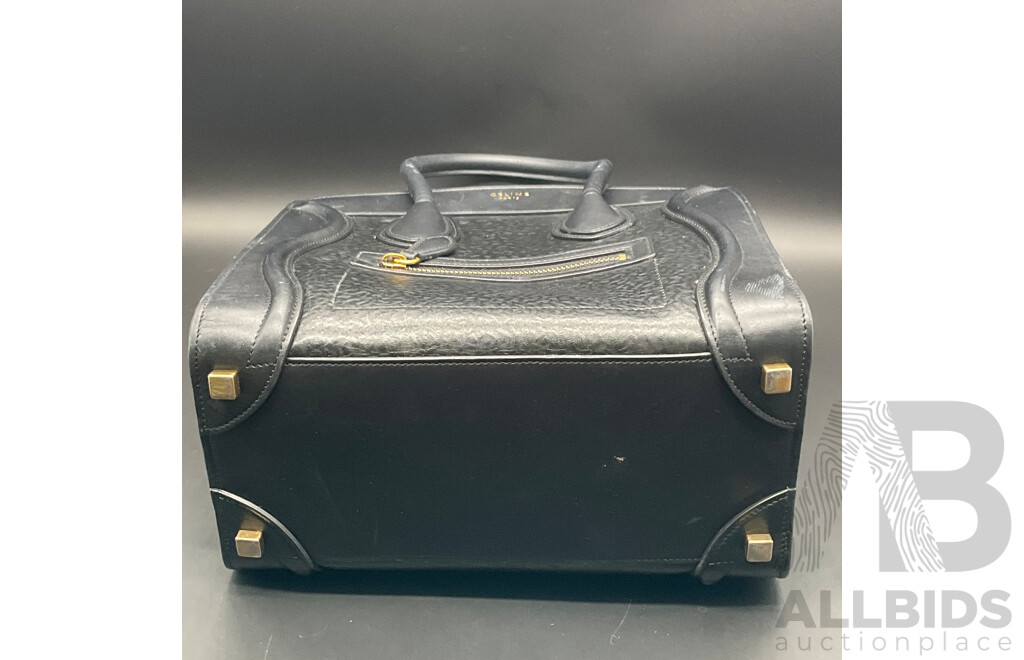 Black Textured Mini Luggage Tote Bag Branded CELINE