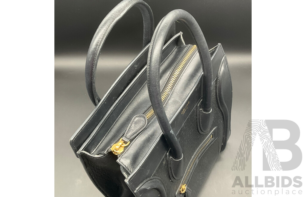 Black Textured Mini Luggage Tote Bag Branded CELINE