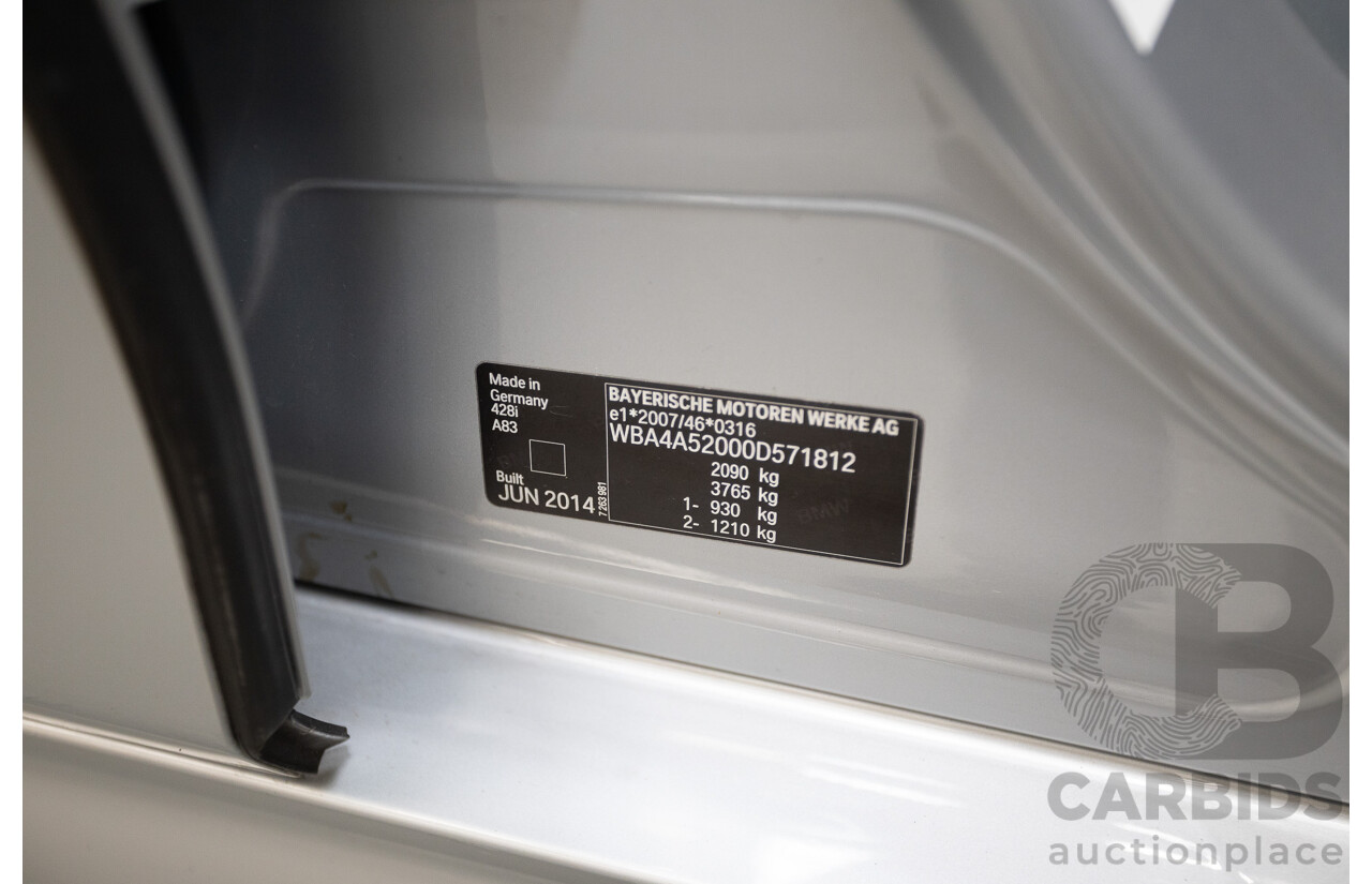 7/2014 BMW 428i Gran Coupe M Sport F36 5D Coupe Glacier Silver Metallic Turbo 2.0L