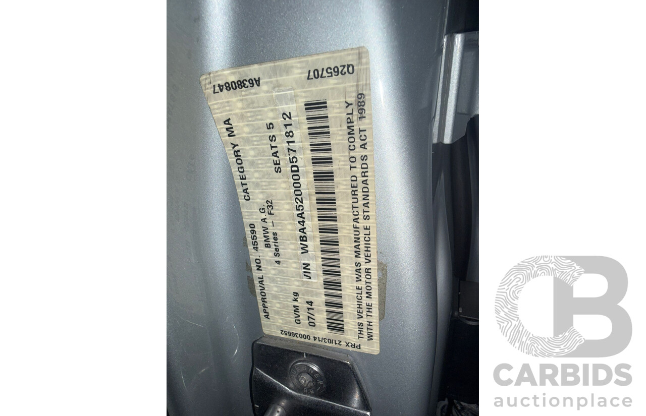 7/2014 BMW 428i Gran Coupe M Sport F36 5D Coupe Glacier Silver Metallic Turbo 2.0L