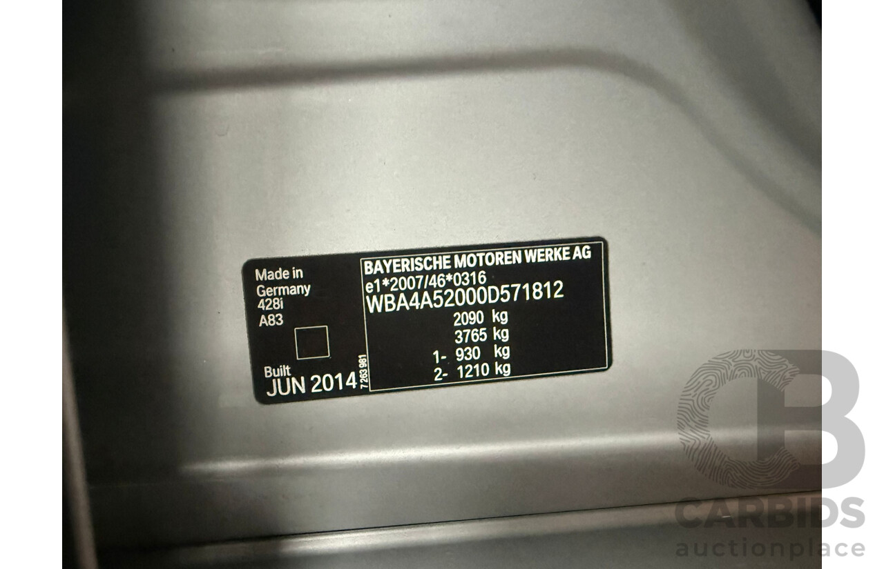 7/2014 BMW 428i Gran Coupe M Sport F36 5D Coupe Glacier Silver Metallic Turbo 2.0L