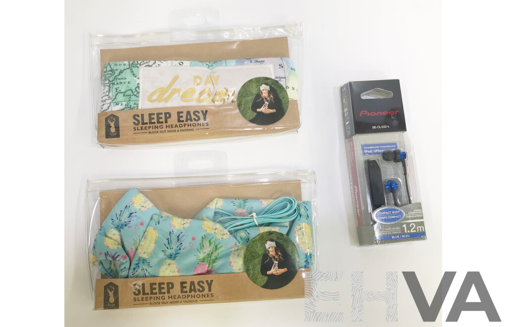 Typo Sleep Easy Sleeping Headphones and Pioneer Stereo Headphones - Lot of 3