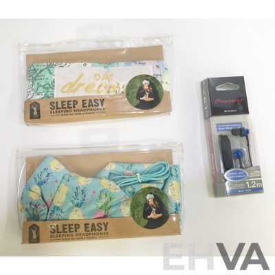 Typo Sleep Easy Sleeping Headphones and Pioneer Stereo Headphones - Lot of 3