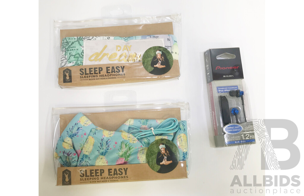 Typo Sleep Easy Sleeping Headphones and Pioneer Stereo Headphones - Lot of 3