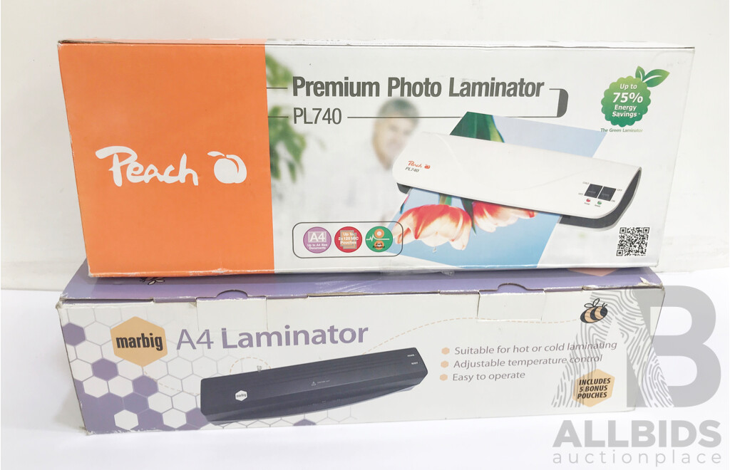 Marbig A4 Laminator and Peach Premium Photo Laminator - Lot of 2