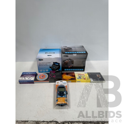 CDs Assorted, Scanners X 2, Label Maker X 1.