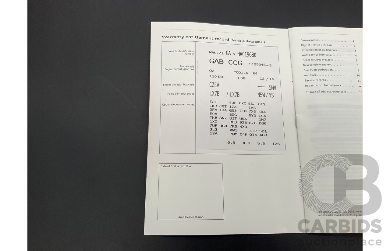 2/2017 Audi Q2 1.4 TFSI (110kw) GA MY17 4d Wagon Quantum Grey Turbo 1.4L