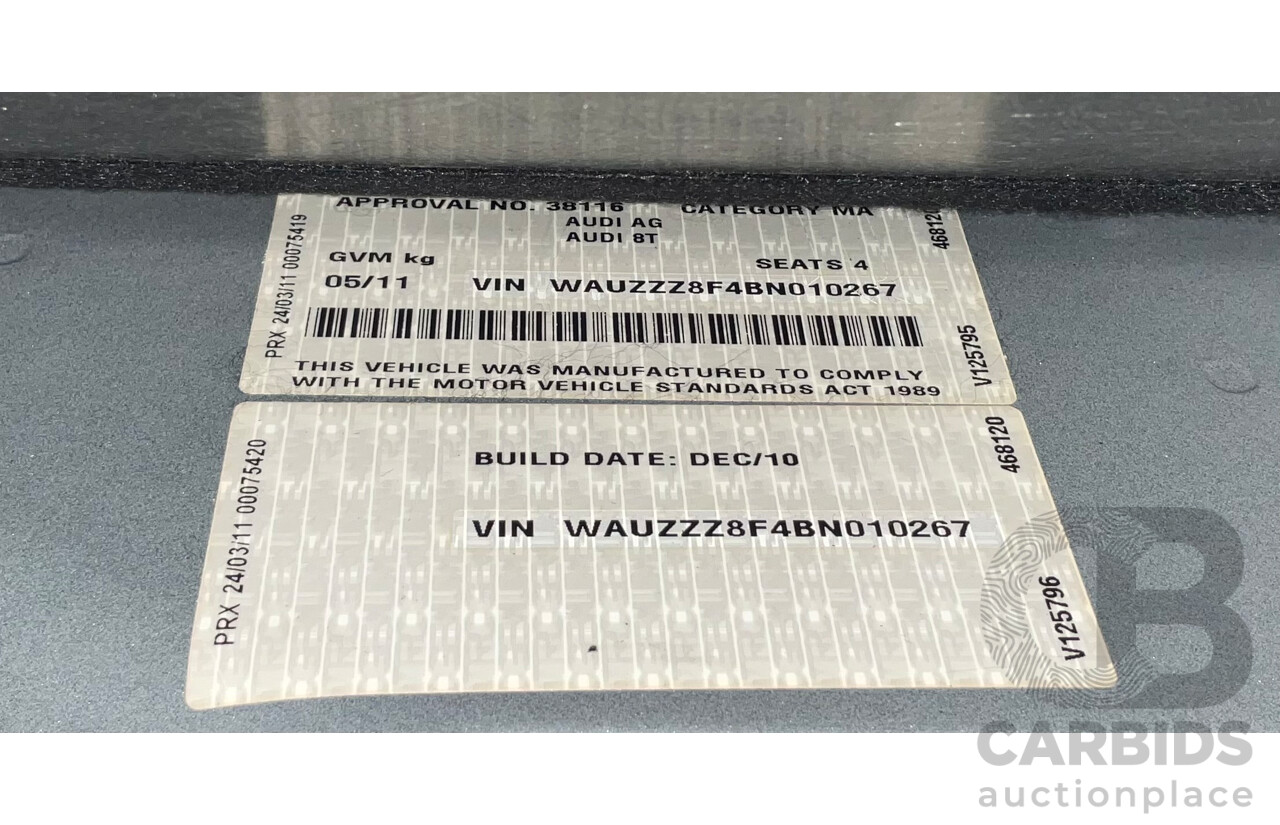 5/2011 Audi A5 3.0 TDI S-Line Quattro 8T MY11 2d Cabriolet Quartz Grey Metallic Turbo Diesel 3.0L