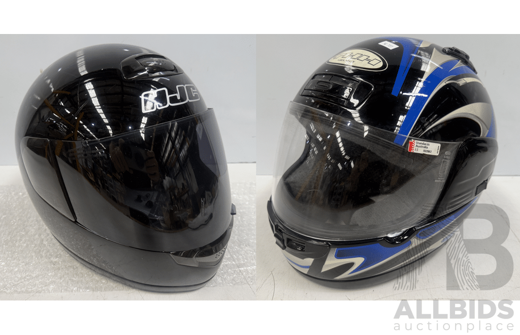HJC ZF-8 Large Road Motorcycle Helmet + Spare Clear Visor + 2001 THH T-992 Medium Road Motorcycle Helmet