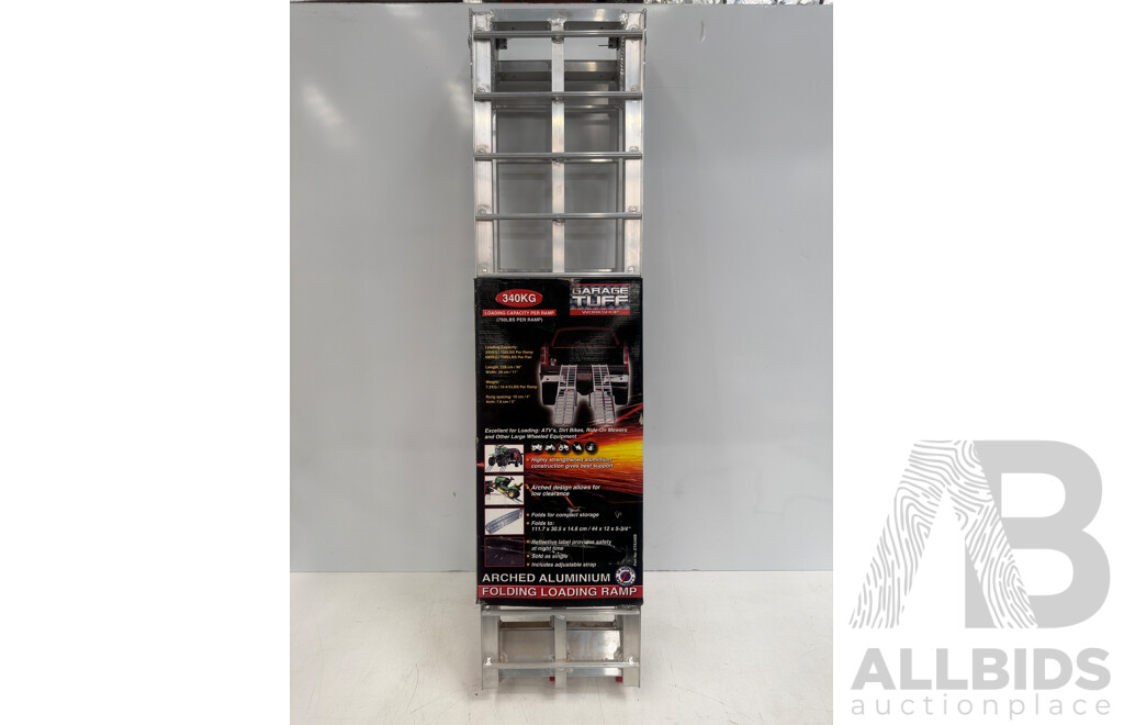 1x Garage Tuff - Aluminum Ramp (Load Cap 340Kg) + 2016 Torque Motorcycle Stand (250kg Cap)