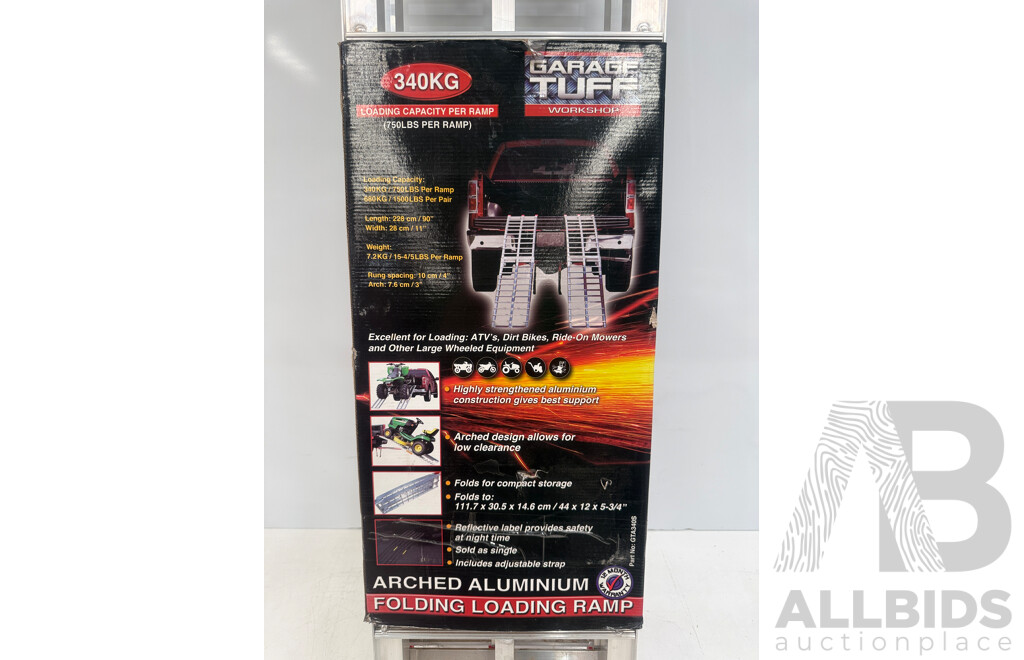 1x Garage Tuff - Aluminum Ramp (Load Cap 340Kg) + 2016 Torque Motorcycle Stand (250kg Cap)
