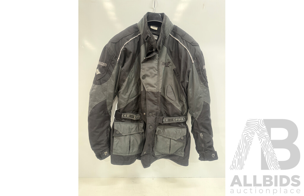 the Pierce Arrow Large Black Leather Jacket + 2x Leather Gloves + Dririder 3XL Motorcycle Riding Wet Weather Riding Jacket