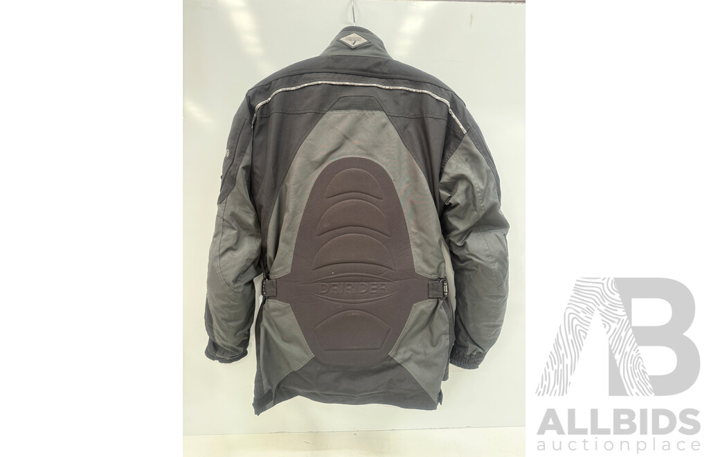 the Pierce Arrow Large Black Leather Jacket + 2x Leather Gloves + Dririder 3XL Motorcycle Riding Wet Weather Riding Jacket